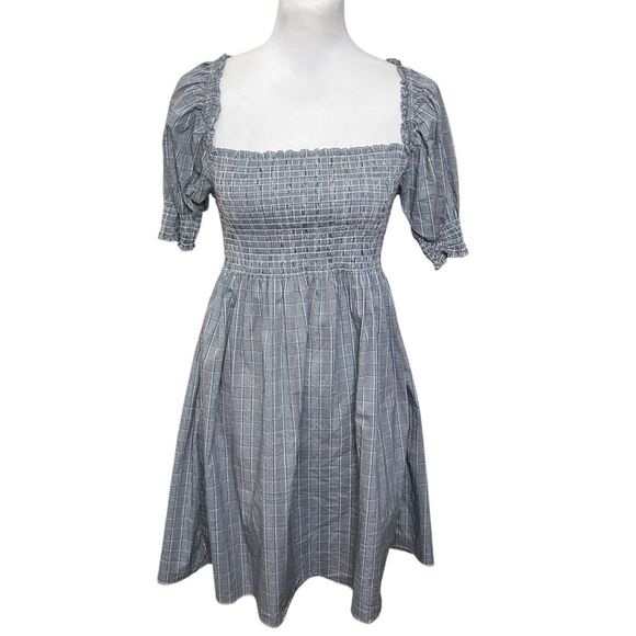 Hill House Athena Nap Dress Women’s Small Thai Check Plaid Cotton Mini Smocked - Picture 2 of 10